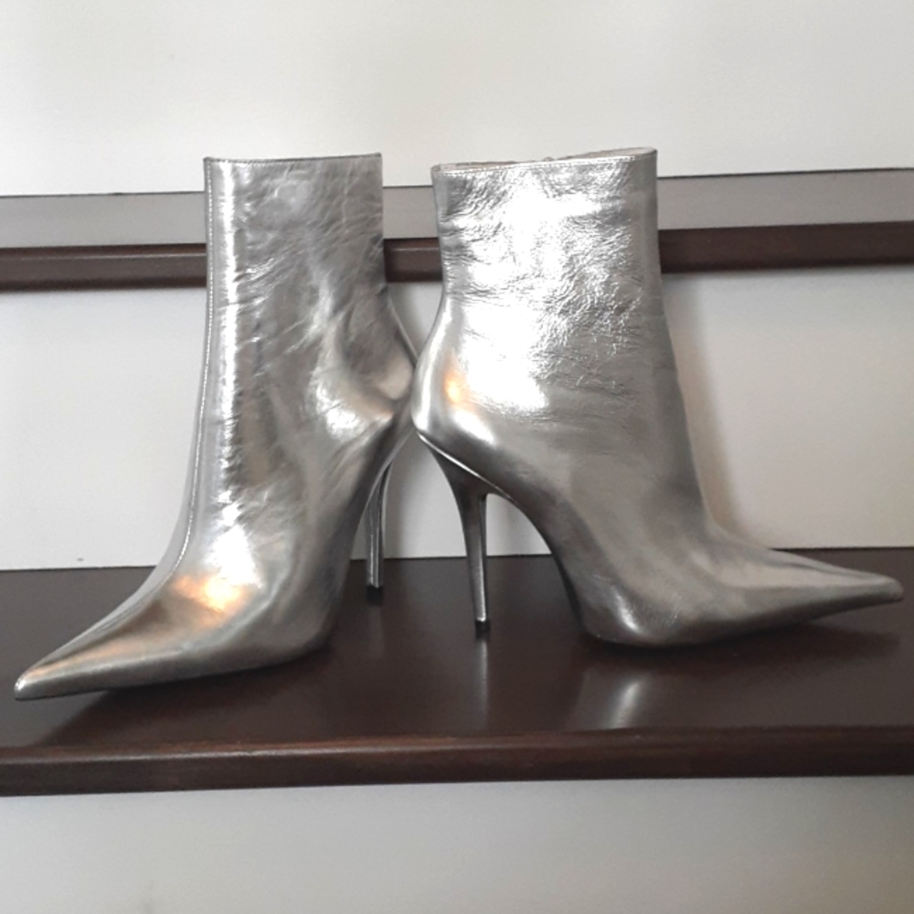+ Jeffrey Campbell Vedette Metallic Silver Pointed Booties
